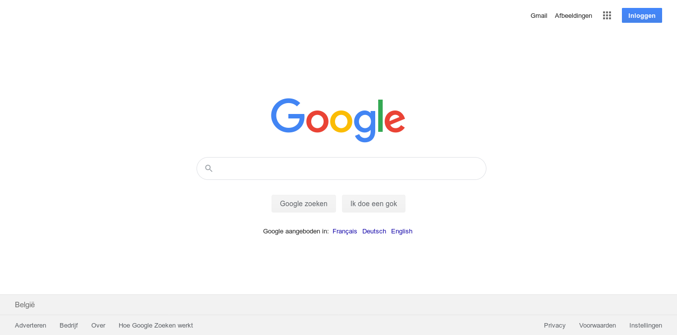 Google's front page as seen in Belgium