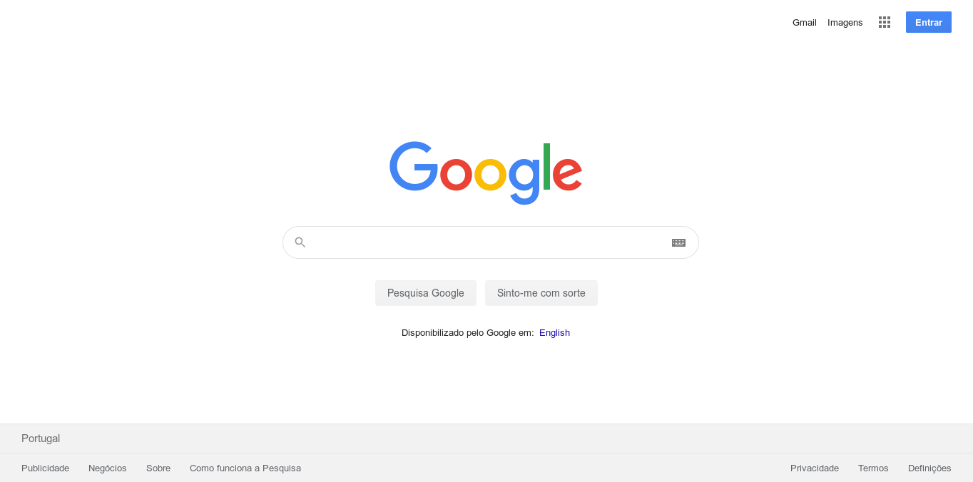 Google's front page as seen in Portugal